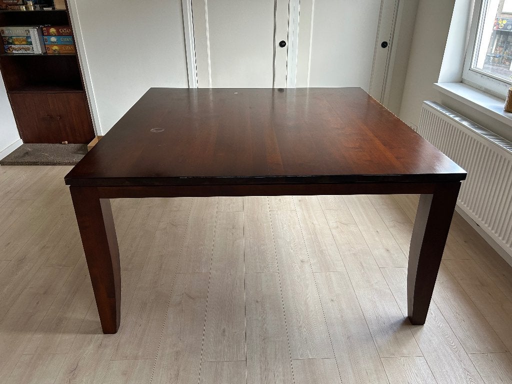 Massief kersenhouten eettafel 150x150x80, Ophalen, Gebruikt, 150 tot 200 cm, Vierkant