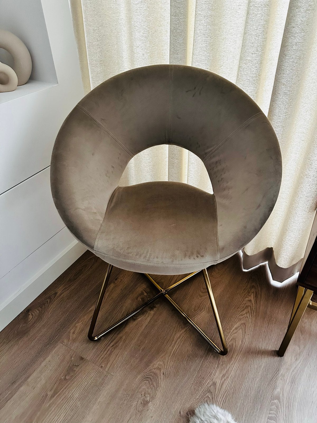 fauteuil rond met gouden onderstel, Ophalen, Gebruikt, Overige kleuren, Metaal