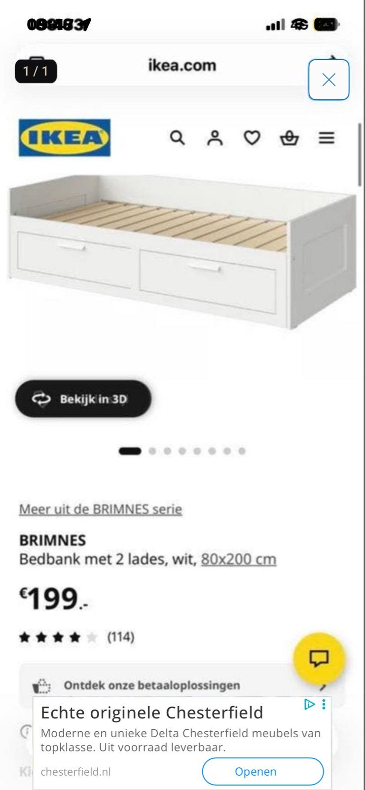IKEA BRIMNES Bedbank met 2 lades - Zo goed als nieuw!, Eenpersoons, Wit, Ophalen of Verzenden, Zo goed als nieuw