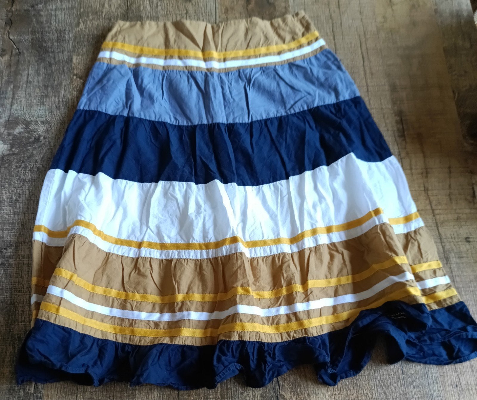 Gestreepte rok in blauw, wit en bruin - Maat M, Maat 38/40 (M), Blauw, Ophalen of Verzenden, Knielengte