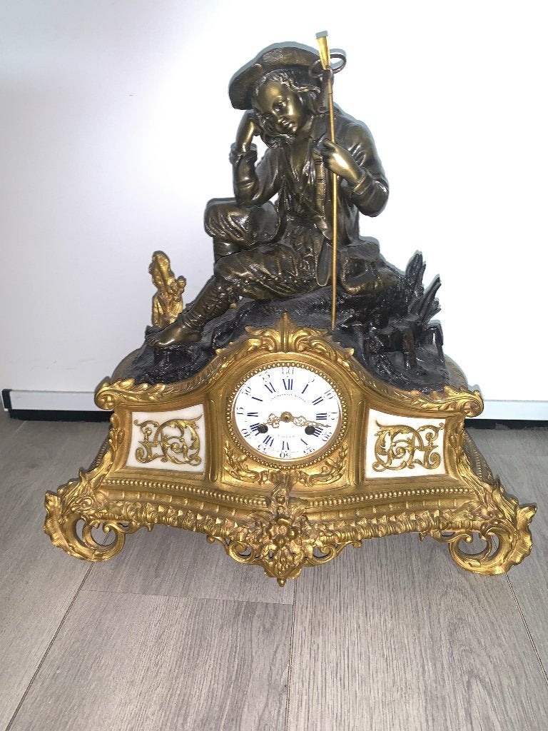 klokkenstel met kandelaars brons circa 1850, Antiek en Kunst, Antiek | Klokken, Ophalen