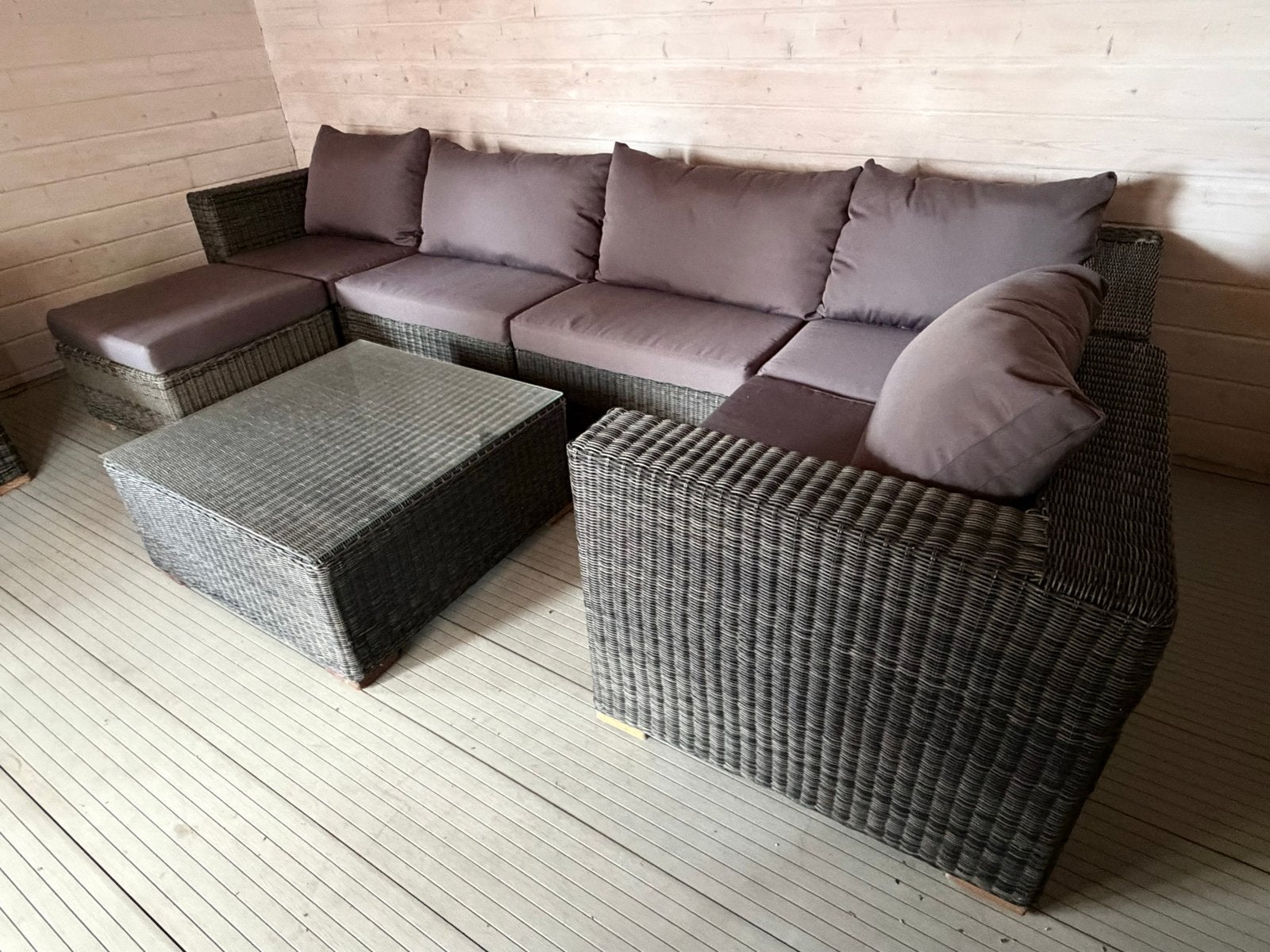 Complete Wicker Loungeset met Salontafel, Hocker en Stoel, Tuin en Terras, Ophalen, 6 zitplaatsen, Zo goed als nieuw, Loungeset