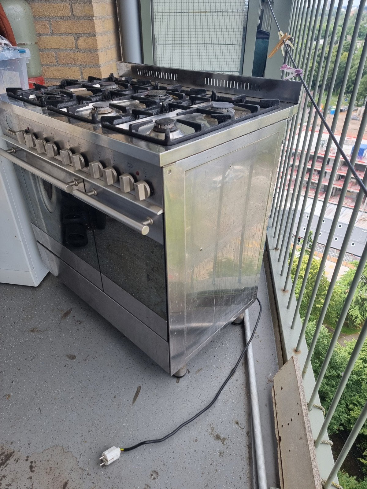 Vrijstaand Gasfornuis met Dubbele Oven - RVS, Witgoed en Apparatuur, Fornuizen, Gebruikt, 60 cm of meer, Ophalen of Verzenden