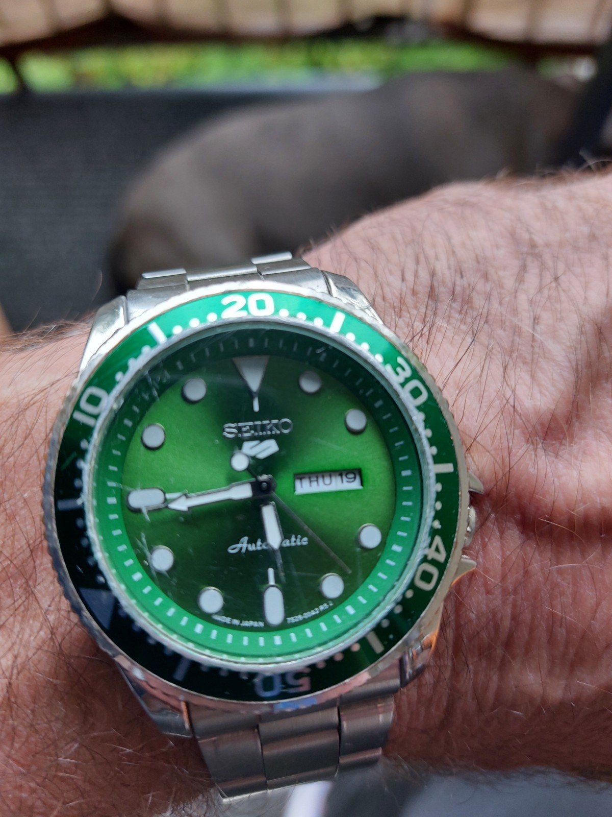 Seiko Automatisch Horloge - Groen Wijzerplaat en Bezel, Sieraden, Tassen en Uiterlijk, Gebruikt, Staal, Polshorloge, Ophalen of Verzenden