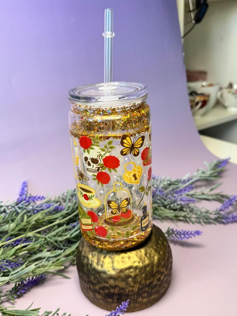 Dark Academia Snowglobe Tumbler met Gouden Glitter, Huis en Inrichting, Verzenden, Overige typen, Nieuw, Overige stijlen