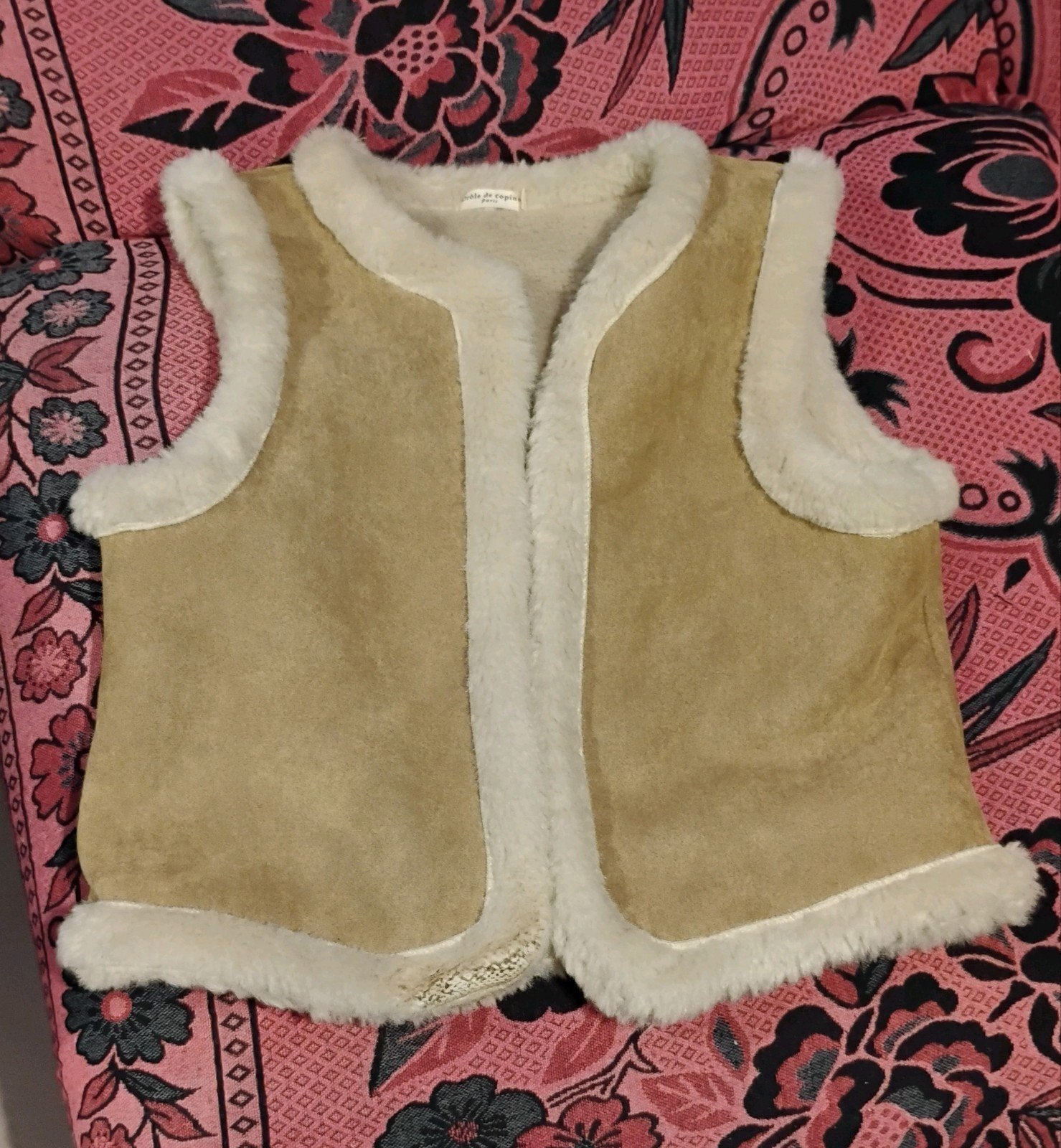 Drôle de Copine Paris faux suède gilet met bont, Maat 38/40 (M), Beige, Drôle de Copine Paris, Ophalen of Verzenden