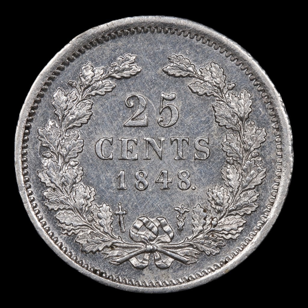 25 cent 1848. Pr., Zilver, 25 cent, Ophalen of Verzenden, Losse munt
