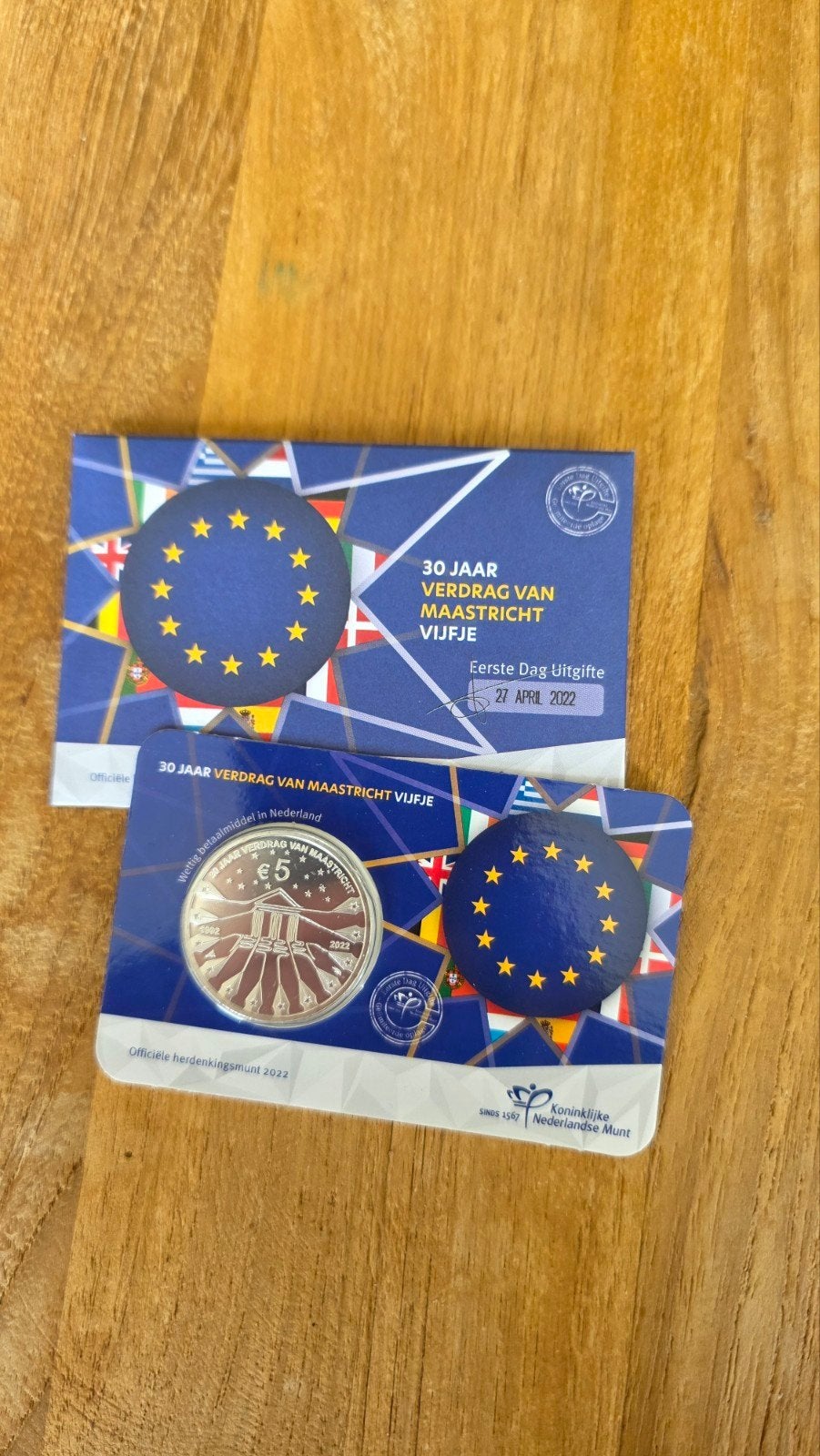 Verdrag van Maastricht vijfje, eerste dag uitgifte, Postzegels en Munten, Ophalen of Verzenden, Euro's