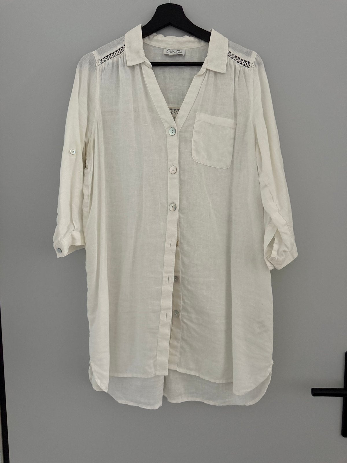 Witte linnen blouse van Cotton Club, maat M, Kleding | Dames, Ophalen of Verzenden, Zo goed als nieuw, Maat 38/40 (M), Wit