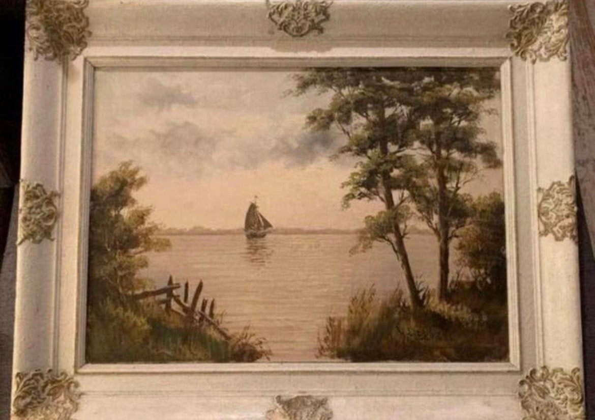 Schilderij H Hermans Olieverf Doek zomers plasgezicht, Antiek en Kunst, Ophalen, Maritiem / water, Doek, Origineel werk
