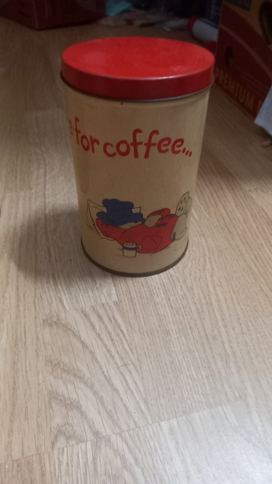 Vintage koffieblik "for coffee..." - 18 cm hoog, Verzamelen, Ophalen of Verzenden, Gebruikt