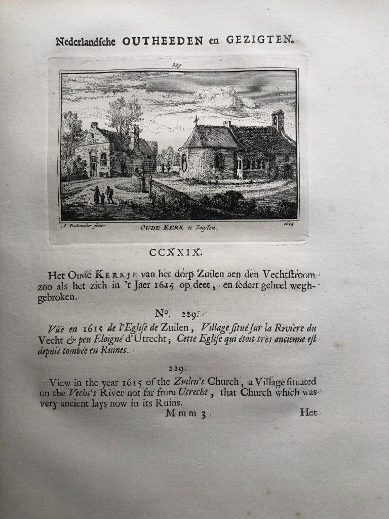 229 / Zuilen de Oude Kerk Kopergravure 1732, Antiek en Kunst, Ophalen of Verzenden