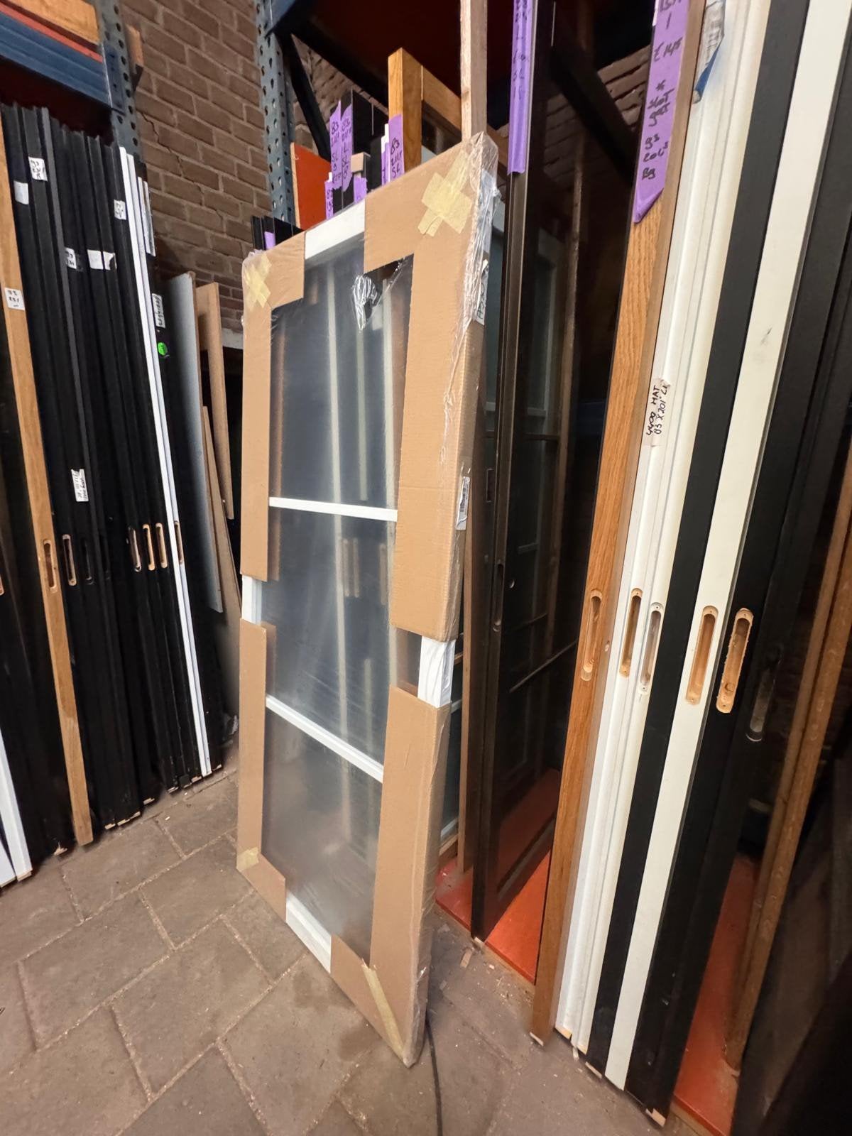 82,2x193,7 binnendeur stomp links staallook wit SL11, Ophalen, Binnendeur, Nieuw, Glas