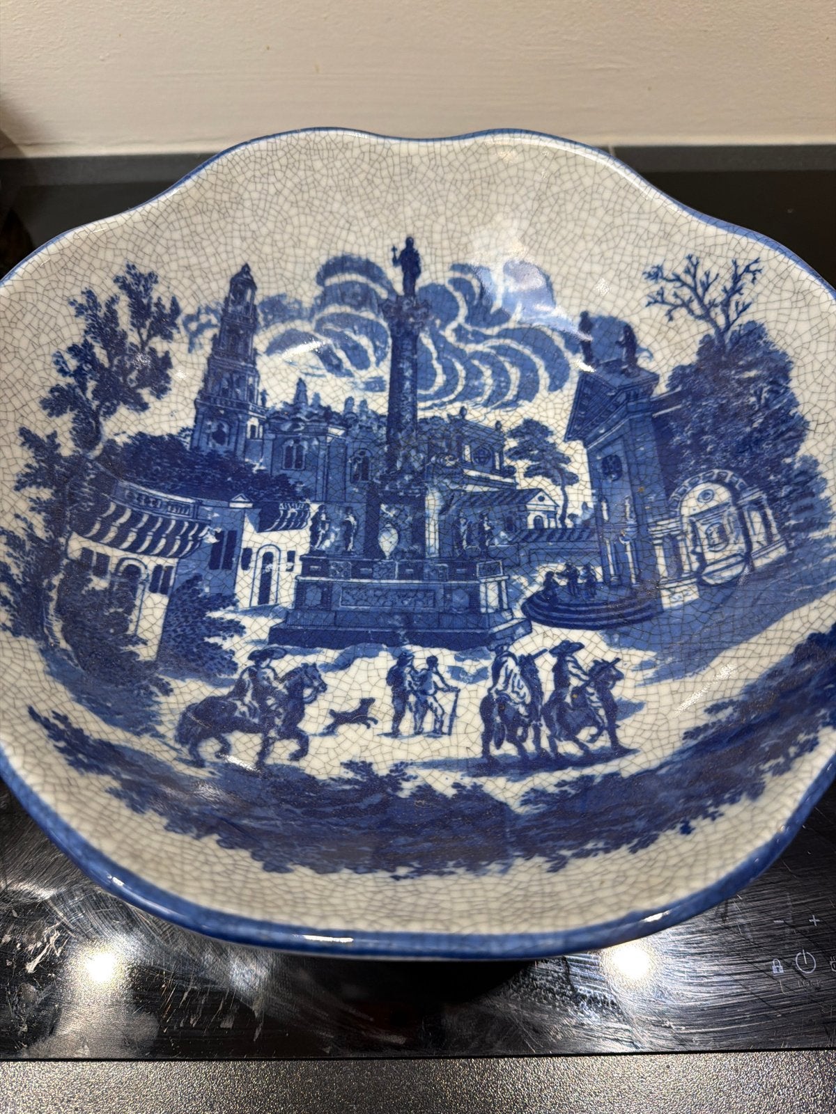 Antieke Blauw-Witte Kom met Historisch Tafereel, Ophalen of Verzenden