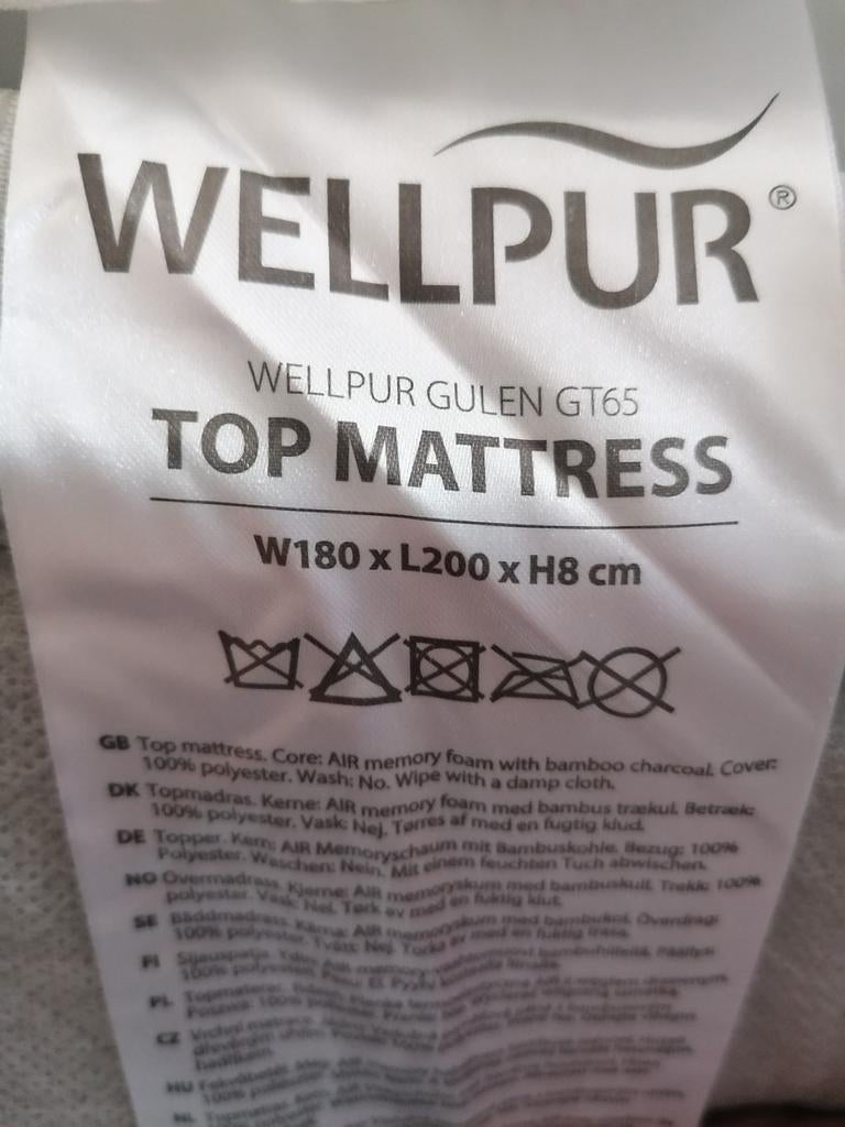 LEGE Wellpur Gulen GT65 Topmatras Topper Matrastopper Tijk, Tweepersoons, Ophalen of Verzenden, Zo goed als nieuw, 180 cm
