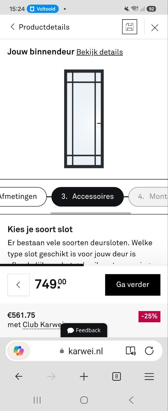 Arne & Bodil binnendeur ABE107 blank glas - diep zwart afgel, Ophalen, 80 tot 100 cm, Binnendeur, Nieuw