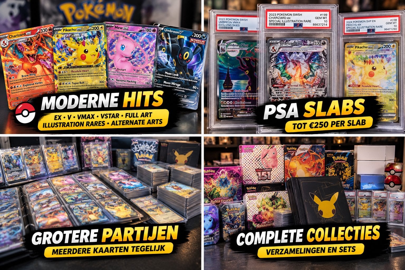 GEZOCHT Pokémon kaarten, moderne hits,PSA slabs &collecties!, Ophalen, Nieuw, Meerdere kaarten