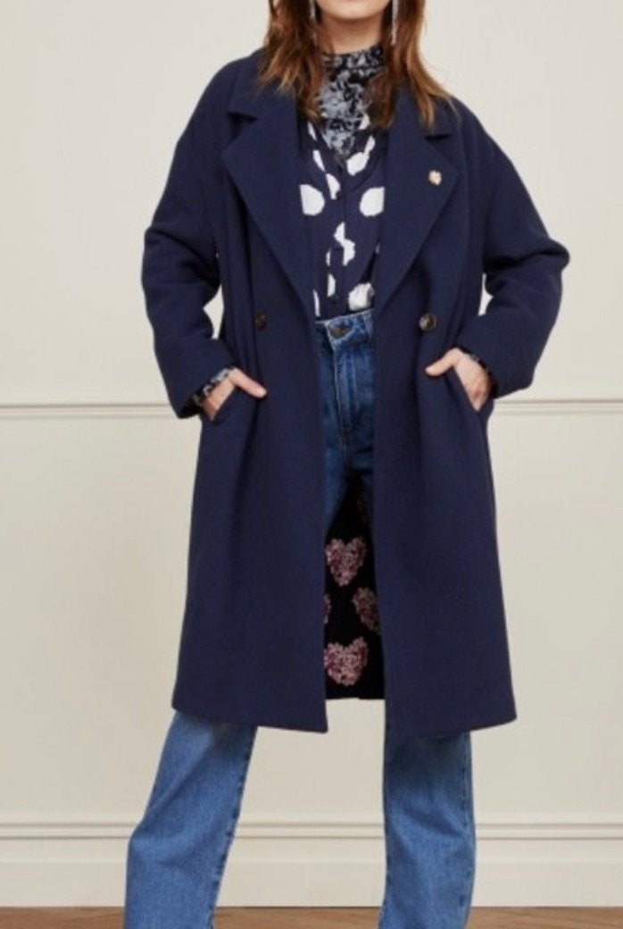 Fabienne Chapot Beth Coat mantel jas blauw S/36 NIEUW, Kleding | Dames, Ophalen of Verzenden, Nieuw, Maat 36 (S), Blauw