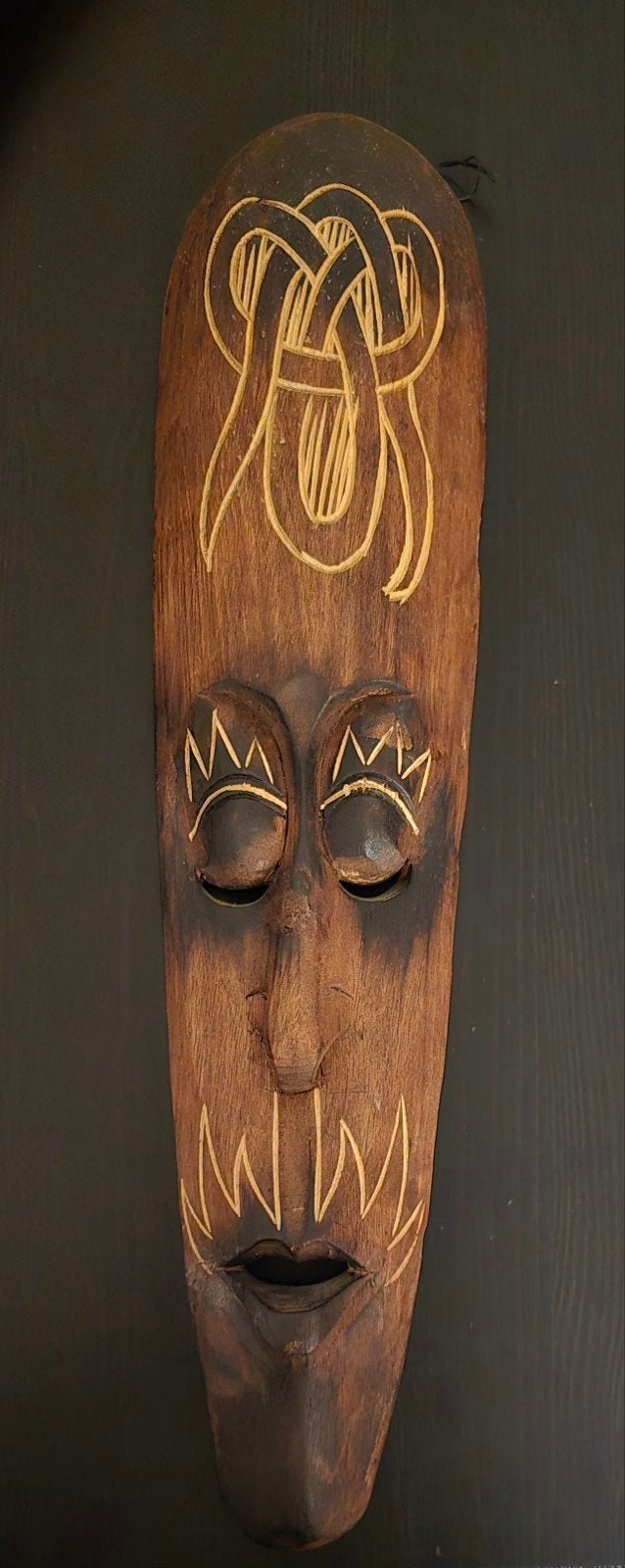 Handgemaakt Houten Muurmasker - Tribal Stijl Decoratie, Bruin, Masker, Handgemaakt, Ophalen
