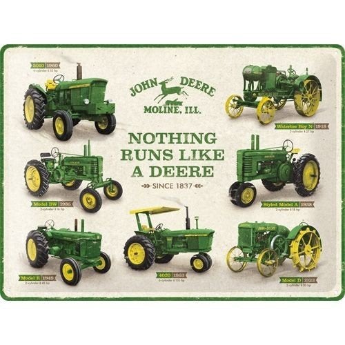 John Deere modellen tractor relief metalen reclamebord deco, Verzamelen, Ophalen of Verzenden, Nieuw, Auto's
