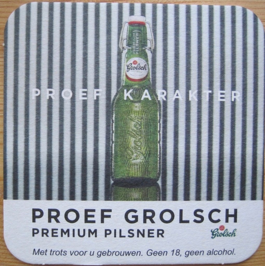Bierviltje Grolsch - proef karakter, Verzamelen, Biermerken, Ophalen of Verzenden, Zo goed als nieuw, Viltje(s), Grolsch
