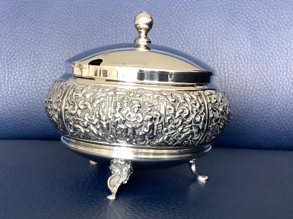 Douwe Egberts - vintage verzilverde suikerpot met deksel, Ophalen of Verzenden, Zo goed als nieuw
