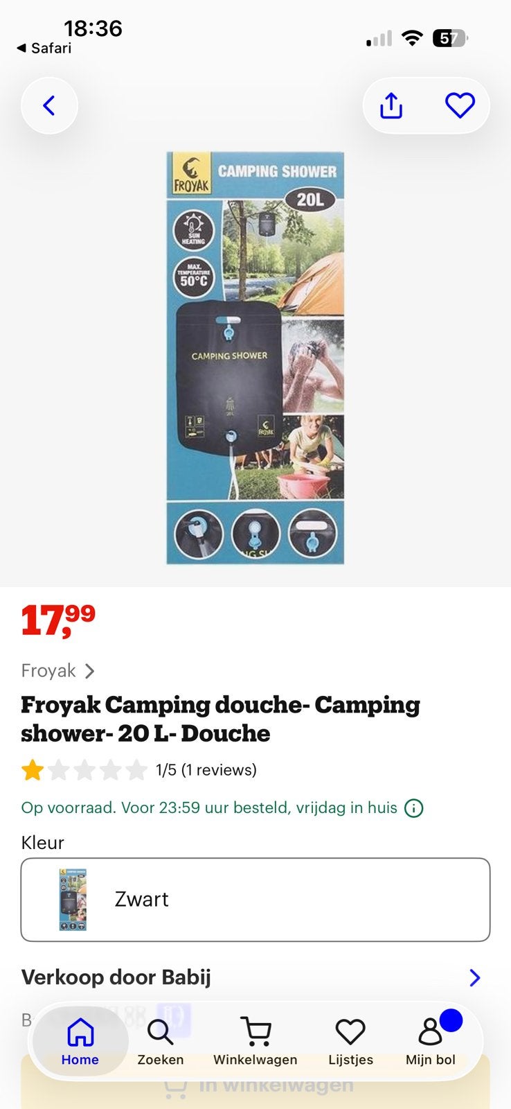 waterzak /campingshower nieuw, Ophalen of Verzenden, Nieuw