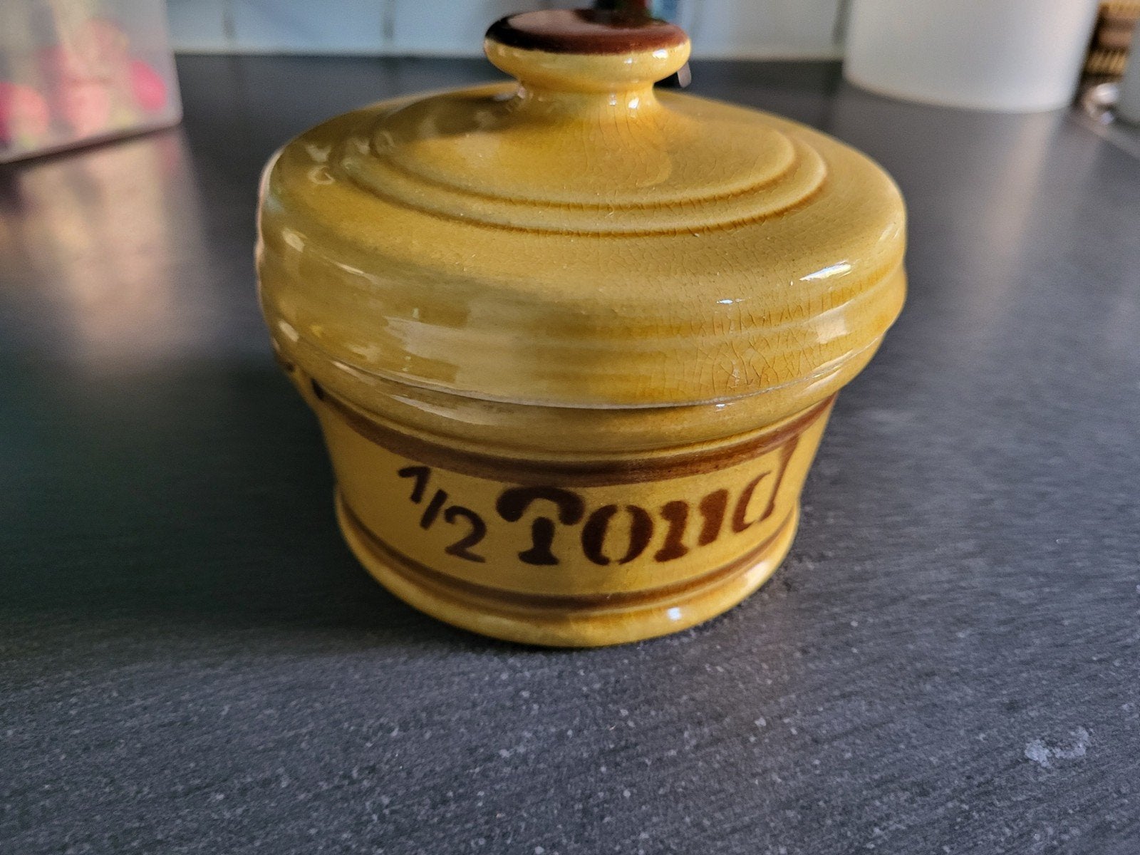 Vintage 1/2 Pond Mosterdpotje - Geel Keramiek, Antiek en Kunst, Ophalen