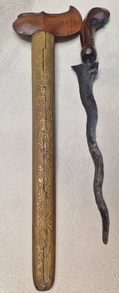 KRIS KERIS & Wranka, Gandar, Pendok, Oekiran, Wilah 7 Luk, Antiek en Kunst, Kunst | Niet-Westerse kunst, Wapen, Indonesië, Gesneden