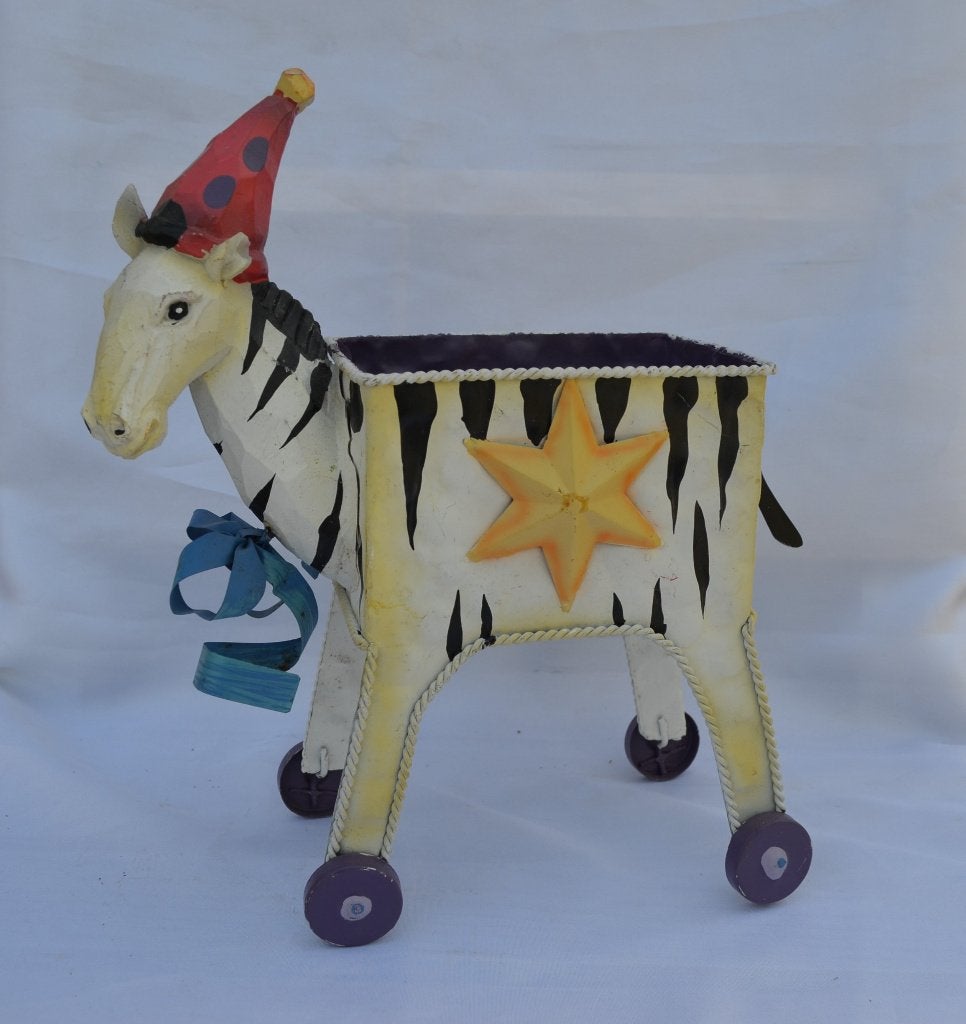 Unieke set metalen plantenbakken – Circus Zebra & Giraffe, Binnen, Ophalen of Verzenden, Zo goed als nieuw, Metaal