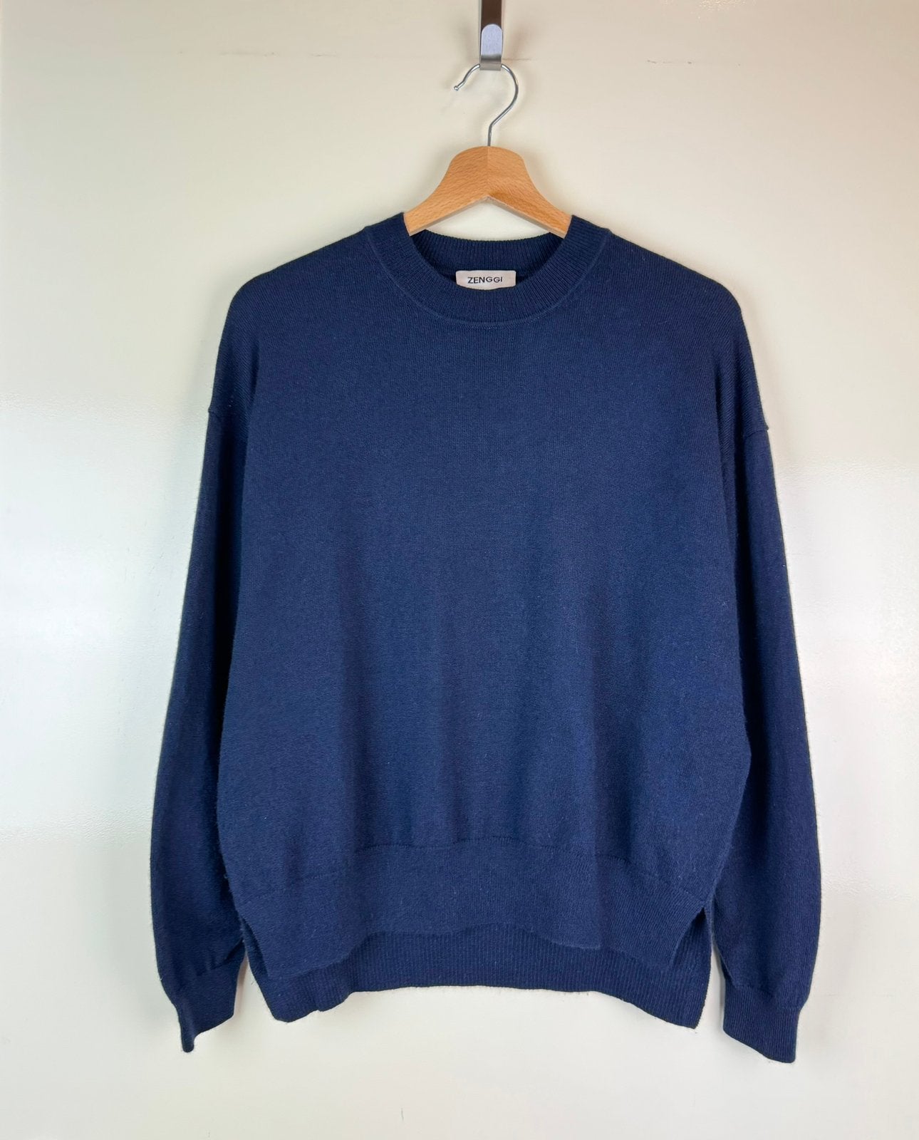 ZENGGI Wool Cashmere Basic Boxy Navy Sweater Jumper Pullover, Kleding | Dames, Ophalen of Verzenden, Zo goed als nieuw, Maat 36 (S)
