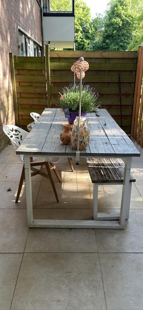 Tuintafel + bank | gratis, Ophalen, Zo goed als nieuw, Rechthoekig, Hout