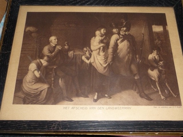 oude prent - HET AFSCHEID VAN DEN LANDWEERMAN -, Antiek en Kunst, Kunst | Tekeningen en Foto's, Ophalen of Verzenden