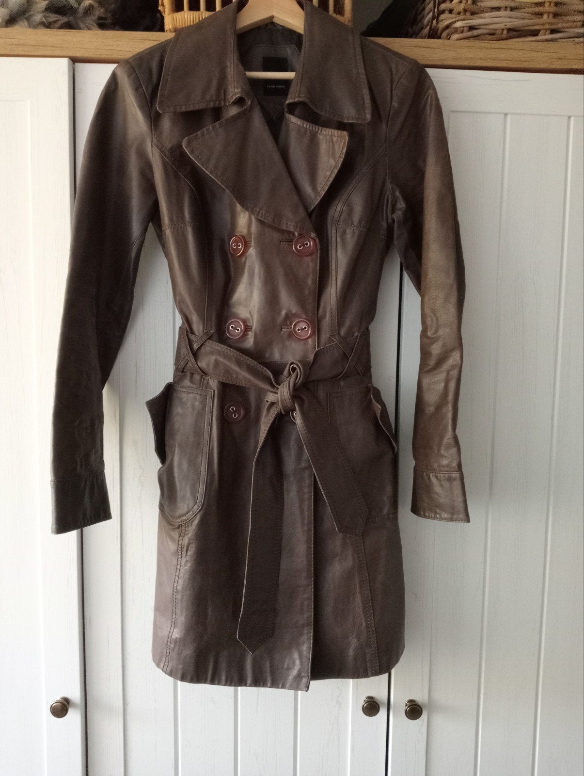 Bruine leren jas, Bruin, Vero Moda, Maat 42/44 (L), Ophalen of Verzenden