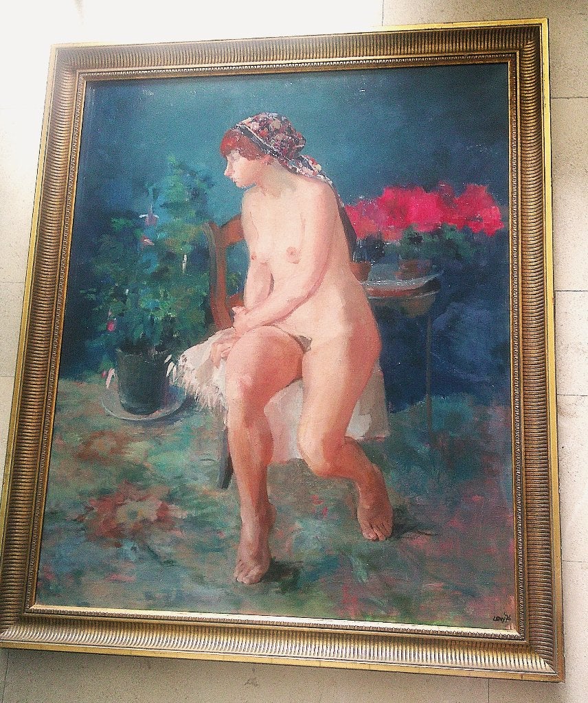 Zittend beschaafd naakt in interieur '76 - model Leny ?, Antiek en Kunst, Kunst | Schilderijen | Klassiek, Ophalen, Doek, Portret of Personen