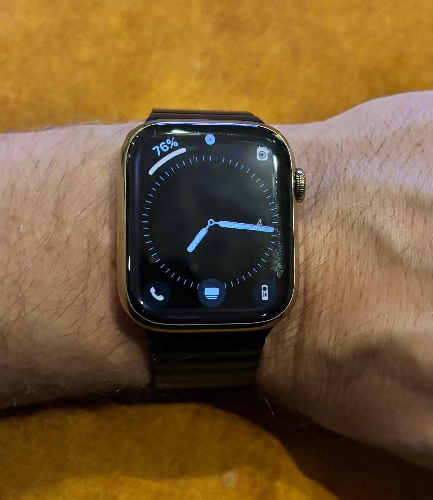 Apple Watch Series 9 - Gold Stainless Steel Black Link, Gebruikt, Zwart, IOS, Ophalen of Verzenden
