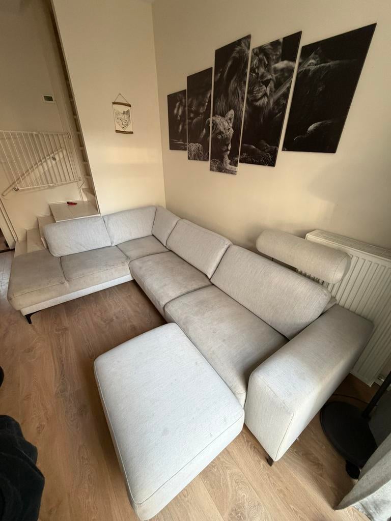 Grijze hoekbank met hocker, Ophalen, Gebruikt, Stof