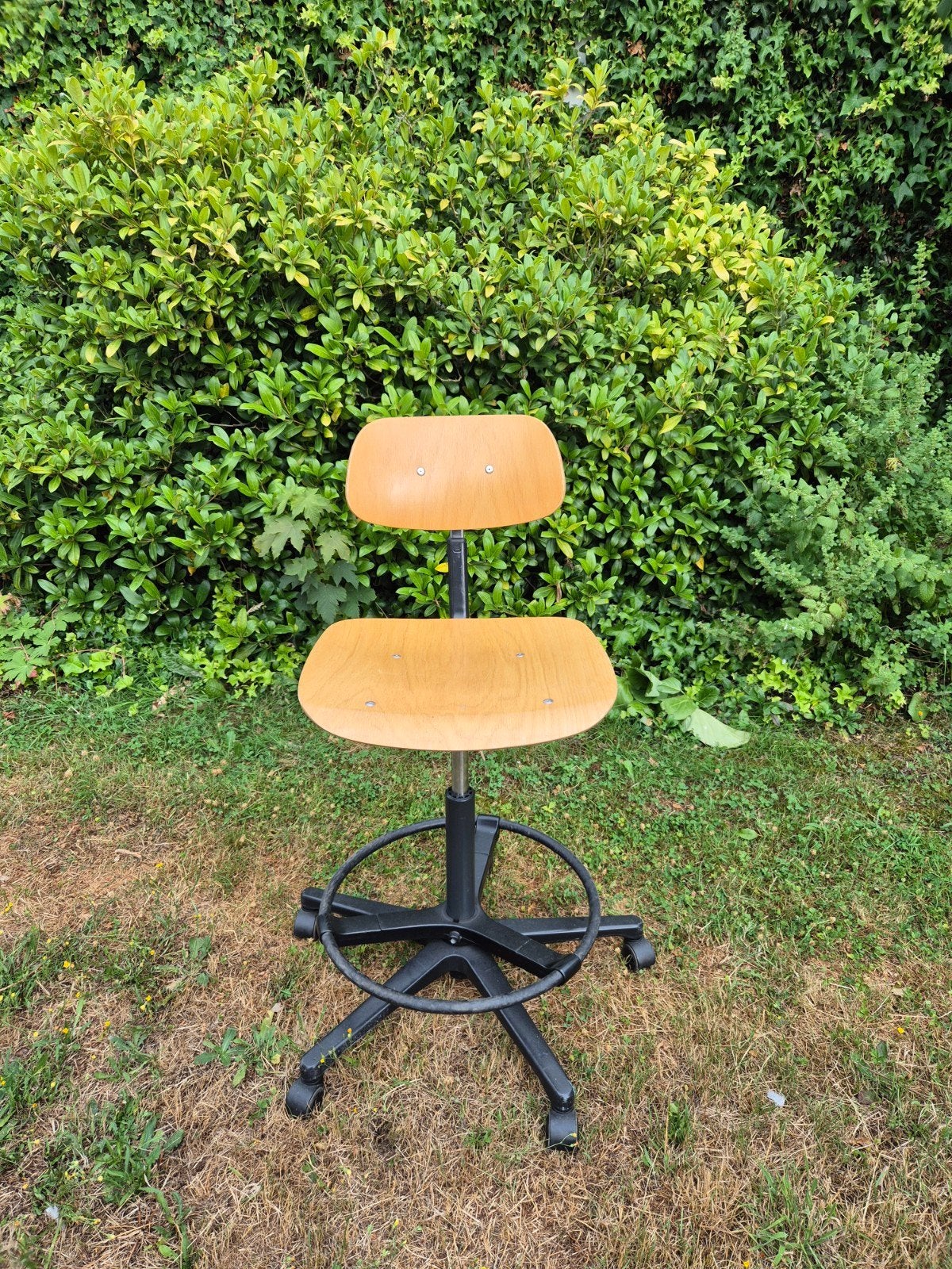 Verstelbare Werkstoel met Wielen - Hout, Ophalen, Zwart