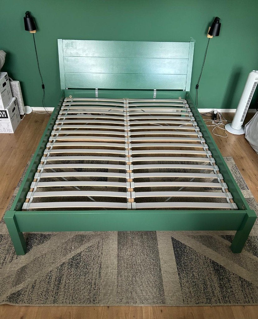 Groen tweepersoons bedframe 220x170, Ophalen, Gebruikt, Tweepersoons, Overige maten
