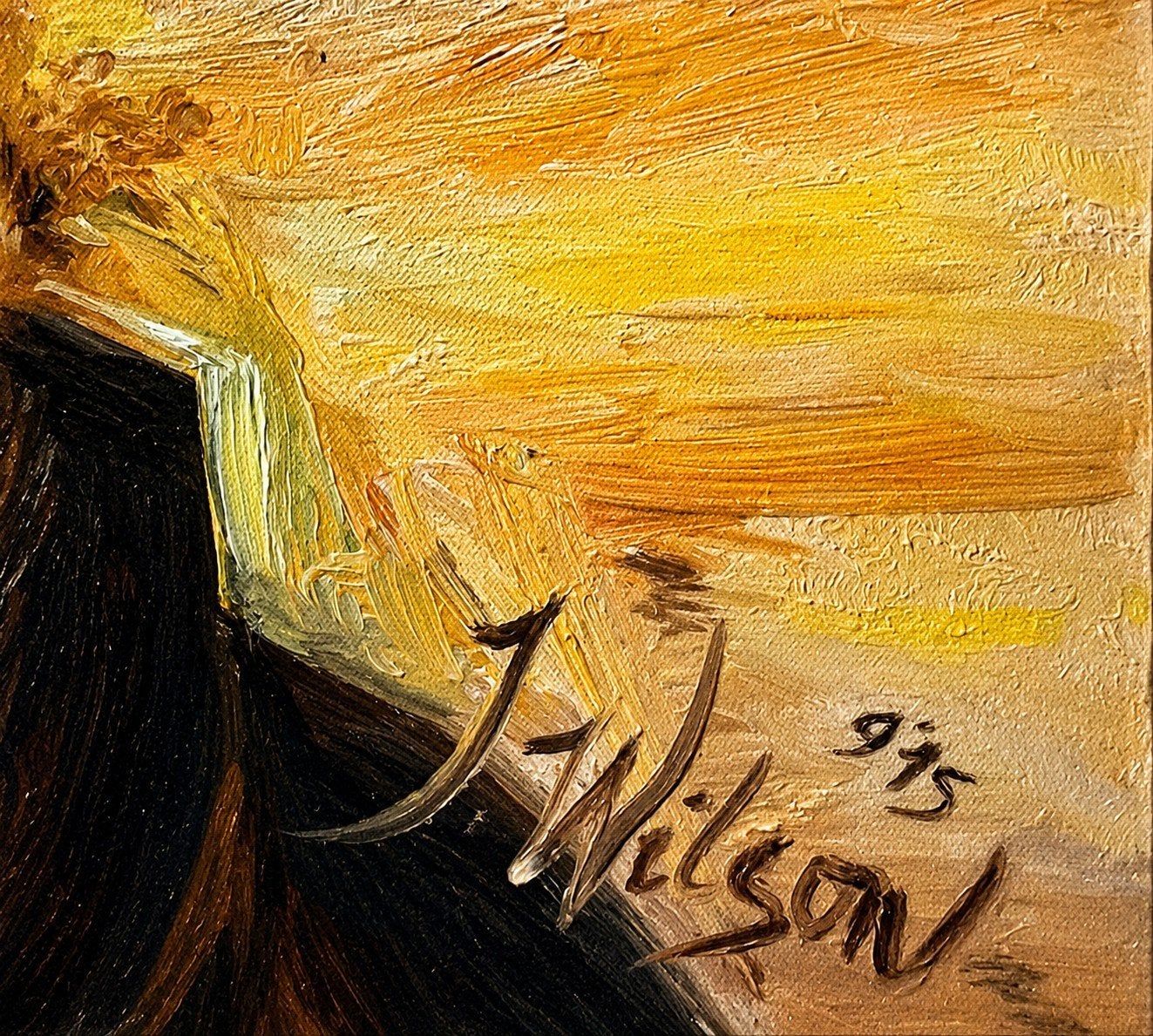 Groot origineel olieverfschilderij op linnen – J. Wilson1975, Ophalen, Figuren, Op houten frame, Olieverf