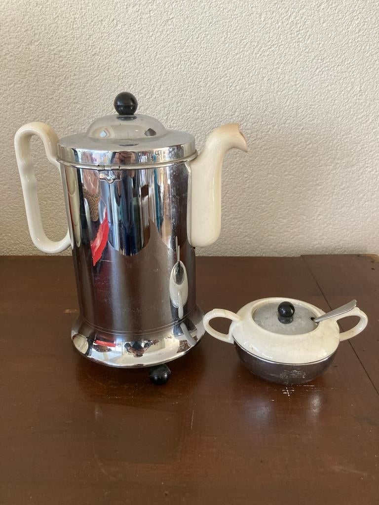 Vintage koffie- en suikerpot, verchroomd merk benraad, Ophalen of Verzenden