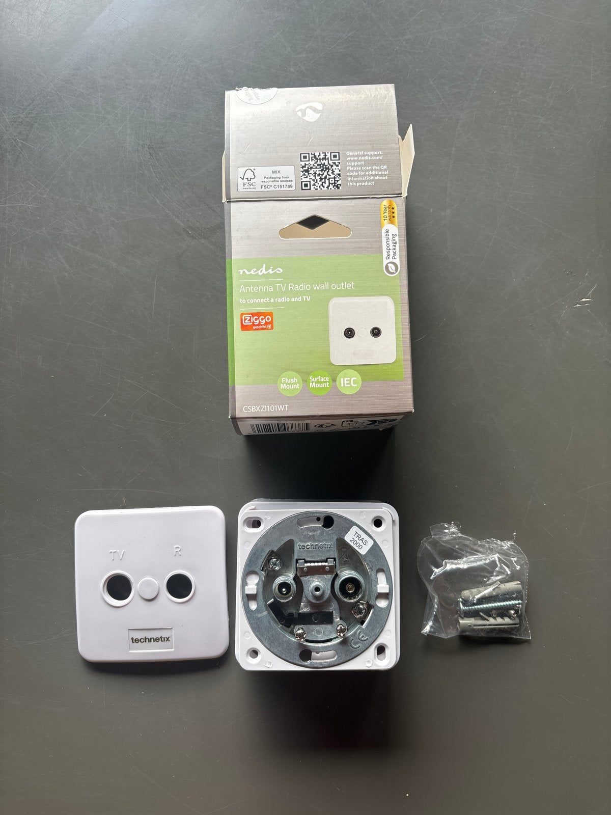 Nedis Antenne TV Radio wandcontactdoos - Nieuw in doos, Ophalen of Verzenden, Nieuw, Tv-kabel