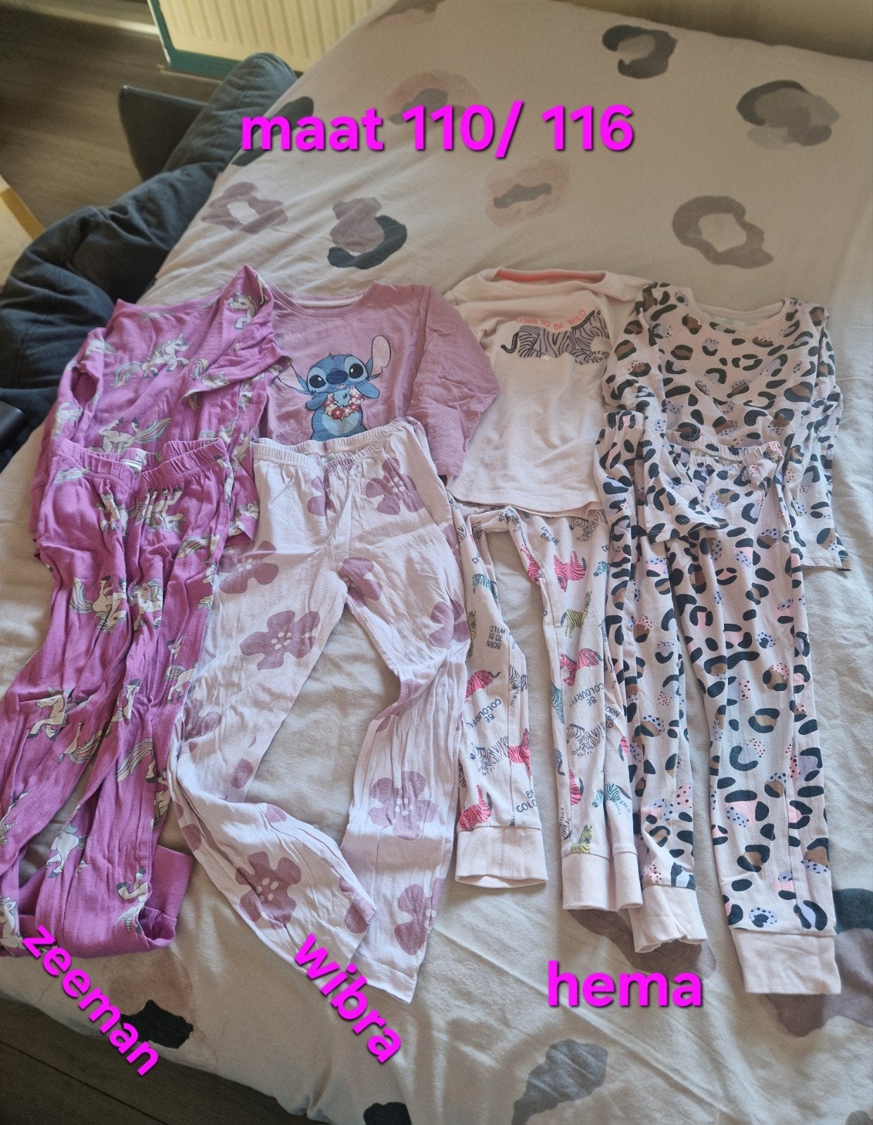4 Pyjama's maat 110/116 van Hema, Wibra en Zeeman, Ophalen of Verzenden