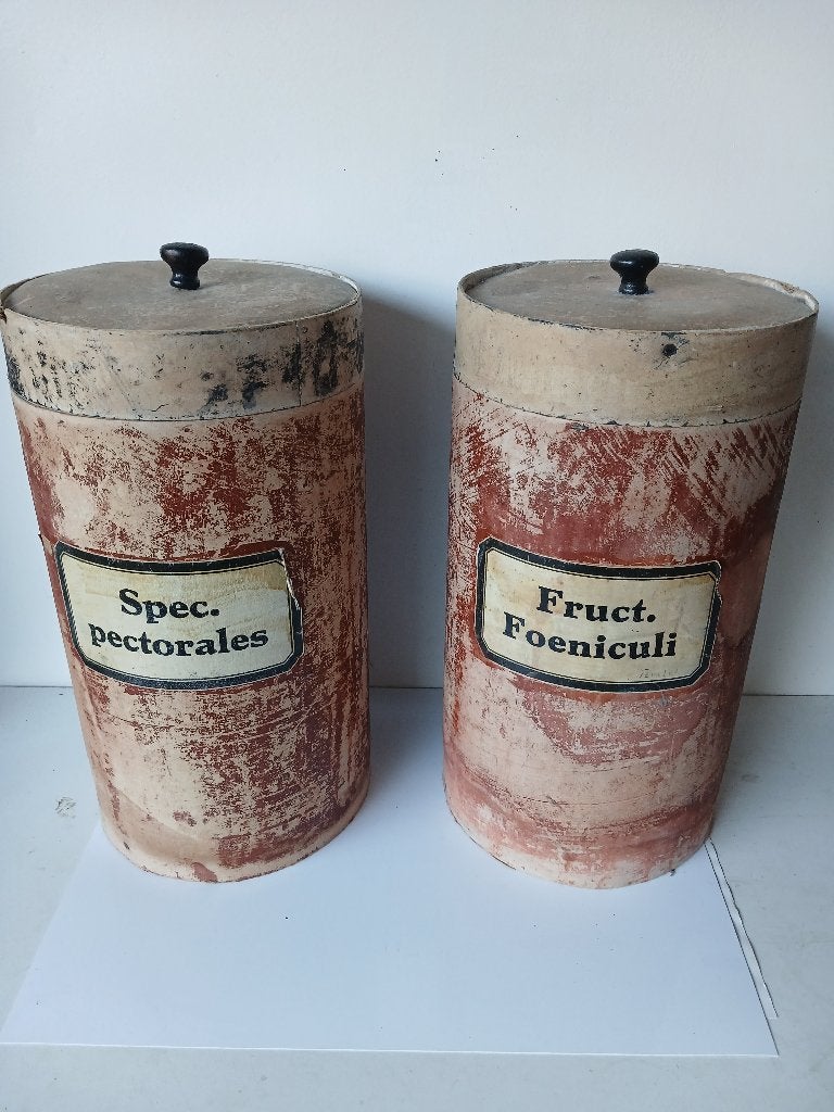 2 apothekers kruidendozen hoog ca. 40 cm. doorsnede ca. 20, Verzenden