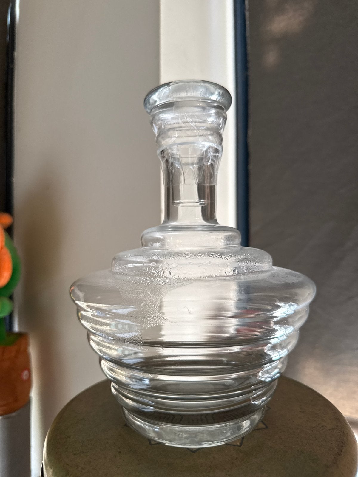 Vintage Glazen karaf met geribbelde textuur, Ophalen of Verzenden