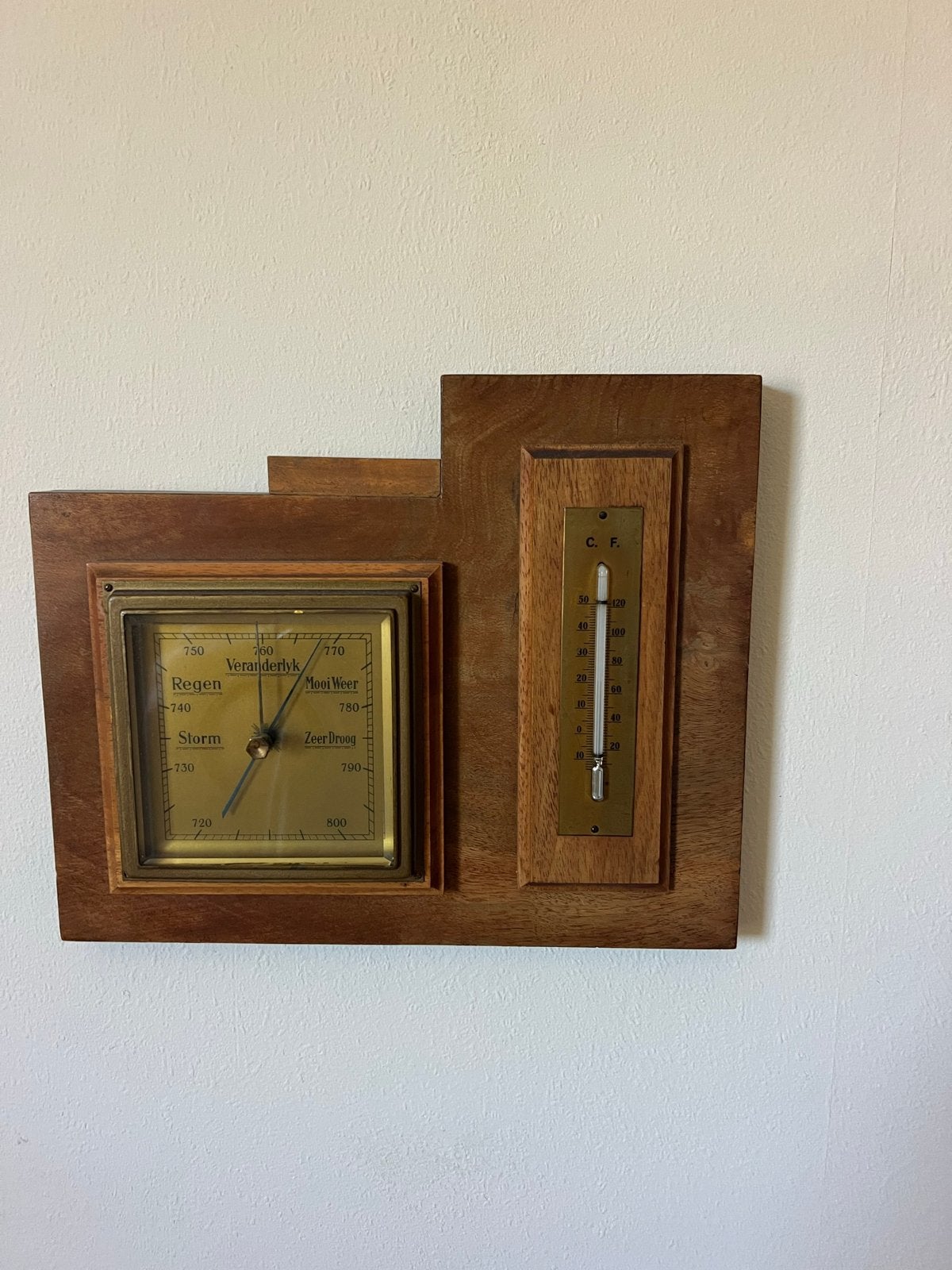 Antiek Weerstation met Barometer en Thermometer, Ophalen, Gebruikt, Weerstation