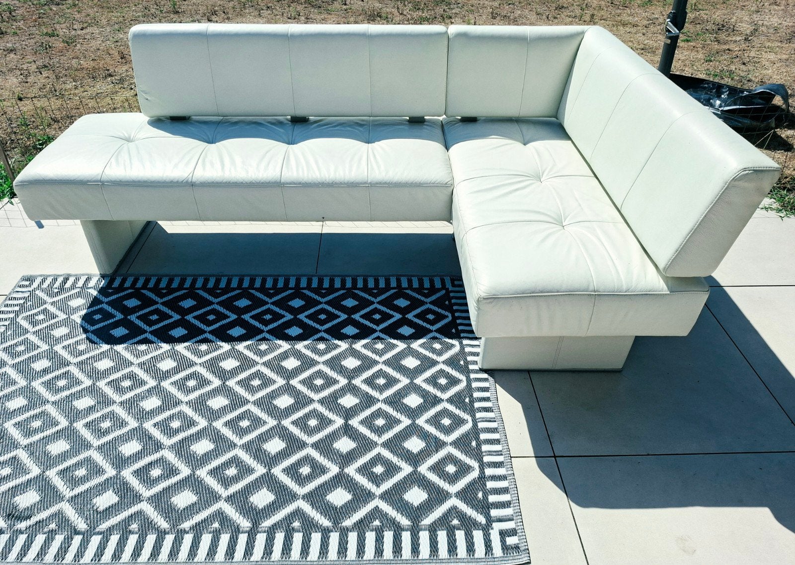 Witte leren hoekbank 225x135 cm, direct op te halen!, Gebruikt, Hoekbank, Leer, Ophalen of Verzenden