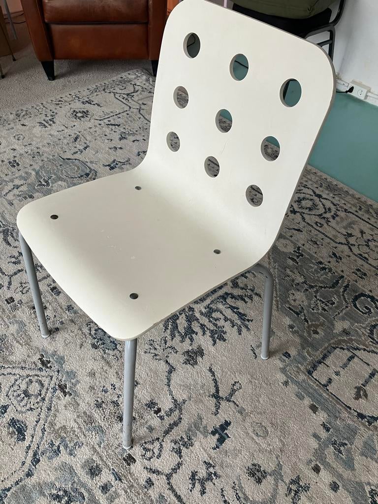 12 Witte Stapelbare stoelen - 12 White Stackable Chairs, Huis en Inrichting, Stoelen, Ophalen, Gebruikt, Grijs, Vijf, Zes of meer stoelen