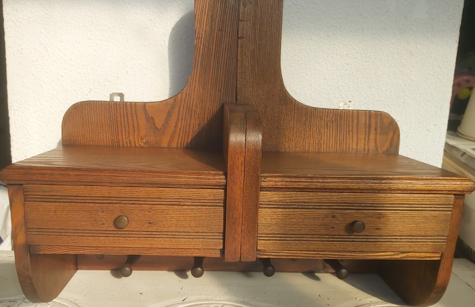 Antiek Art Deco-stijl wandregaal / regaal / kapstok eiken, Ophalen