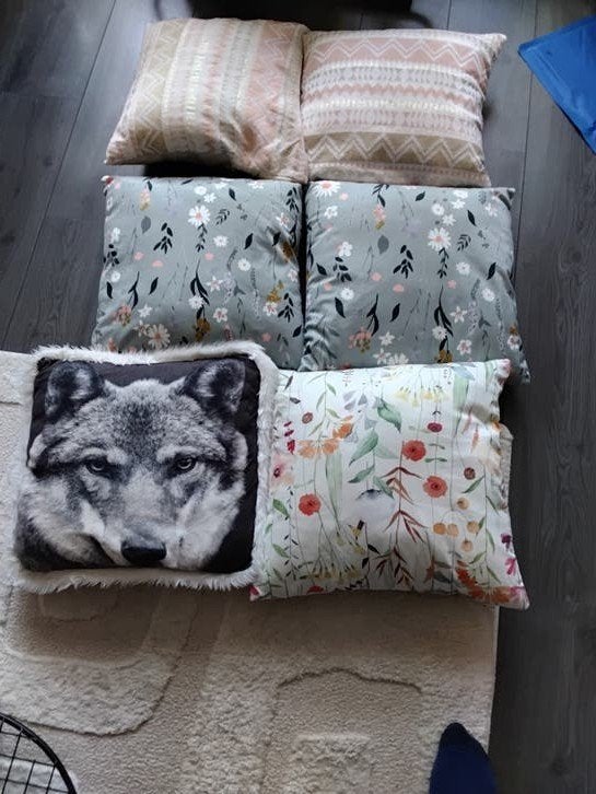 Set van 6 sierkussens, diverse designs, Ophalen, Gebruikt, Overige kleuren, Vierkant